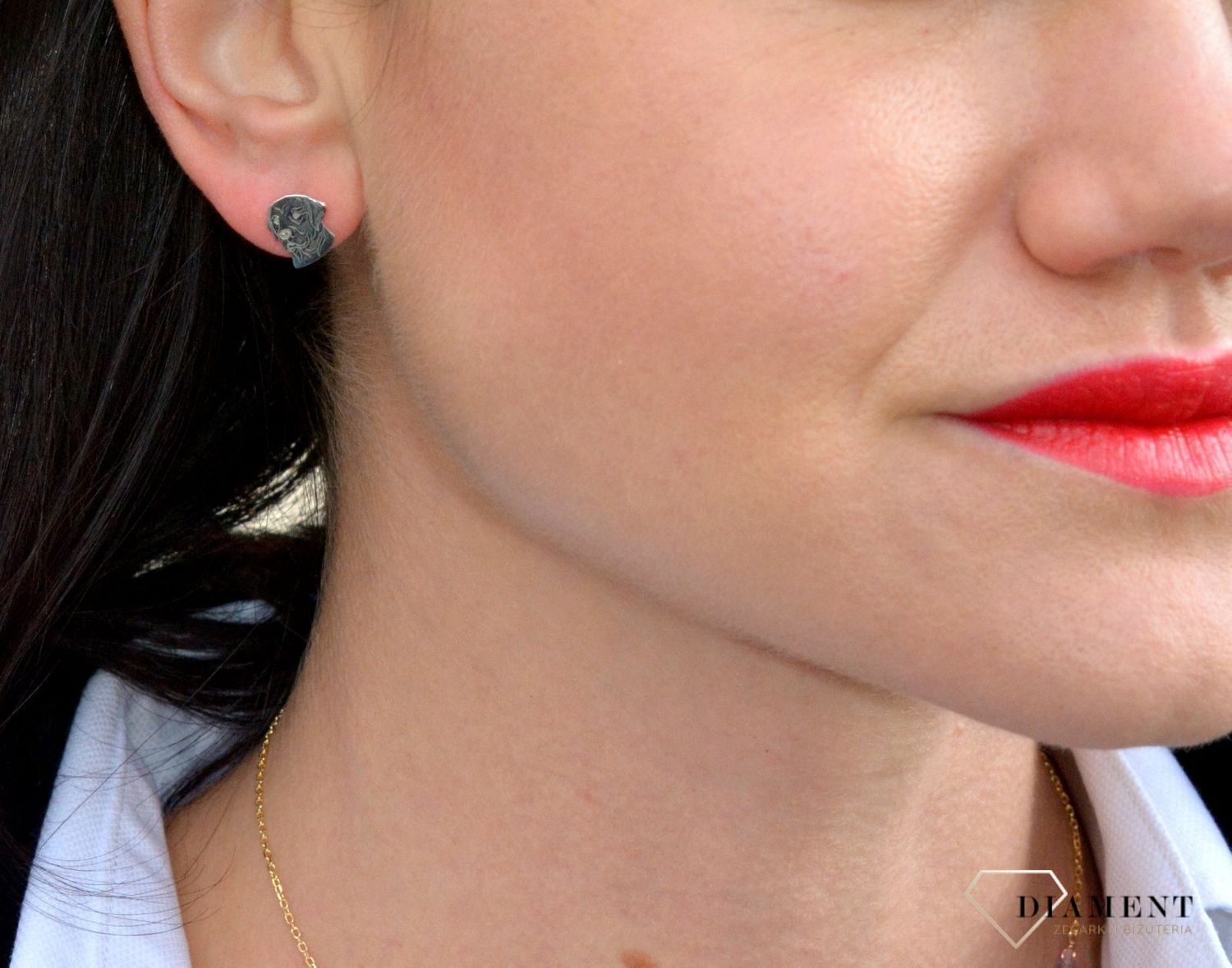 Srebrne kolczyki wkrętki pieski DIA-KLC-KR2 R589. Kolczyki z motywem psa rasy Golden Retriever. Srebrne kolczyki przy uchu w kształcie pieska rasy Golden.jpg